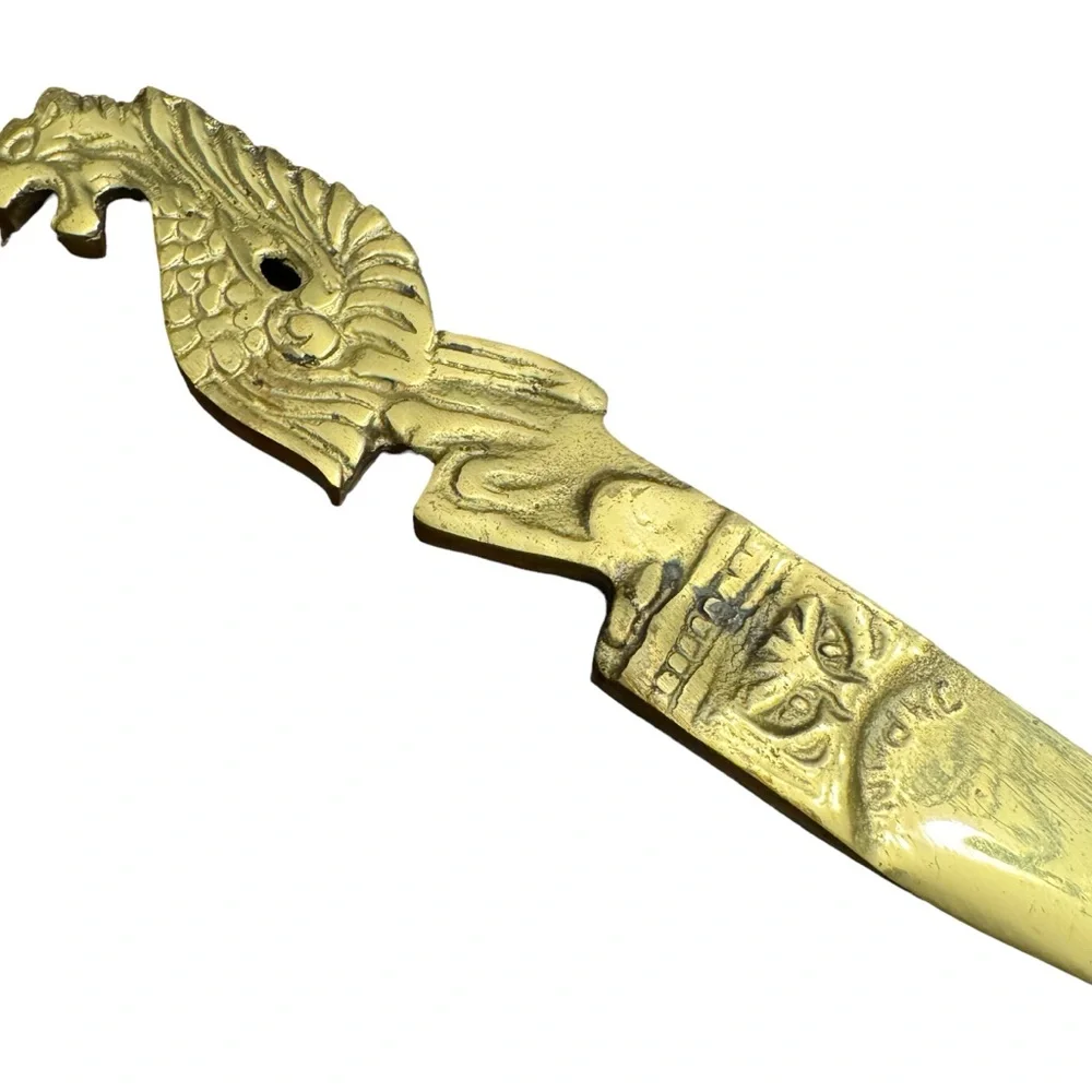 Vintage Brass Winged Dragon Dagger Letter Opener Marked Japan